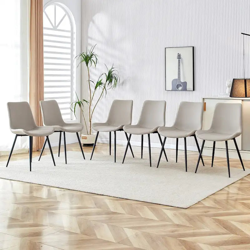 Chaise de salle à manger avec coussin de dossier en cuir artificiel, pieds en métal noir, coussin incurvé et élargi pour plus de confort (6 chaises)