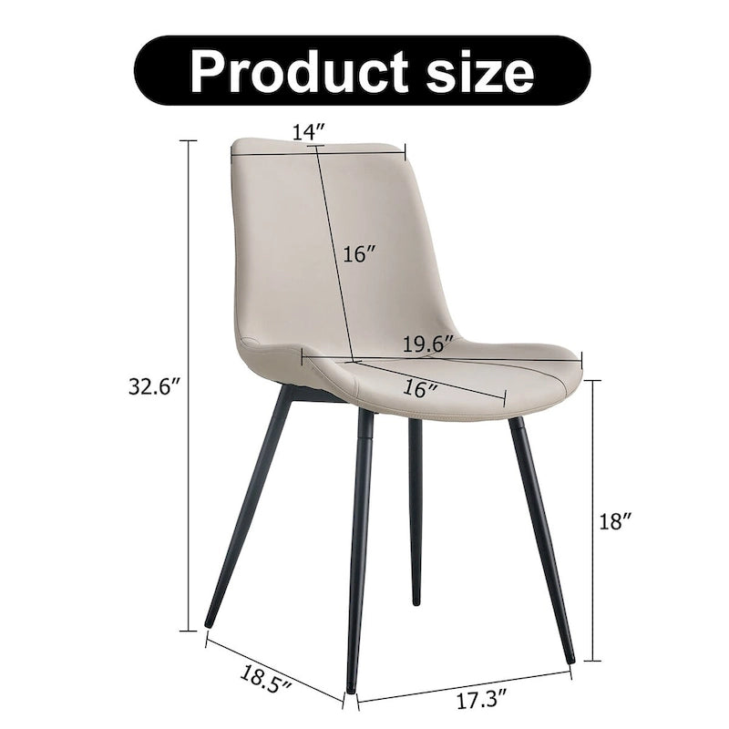 Chaise de salle à manger avec coussin de dossier en cuir artificiel, pieds en métal noir, coussin incurvé et élargi pour plus de confort (6 chaises)