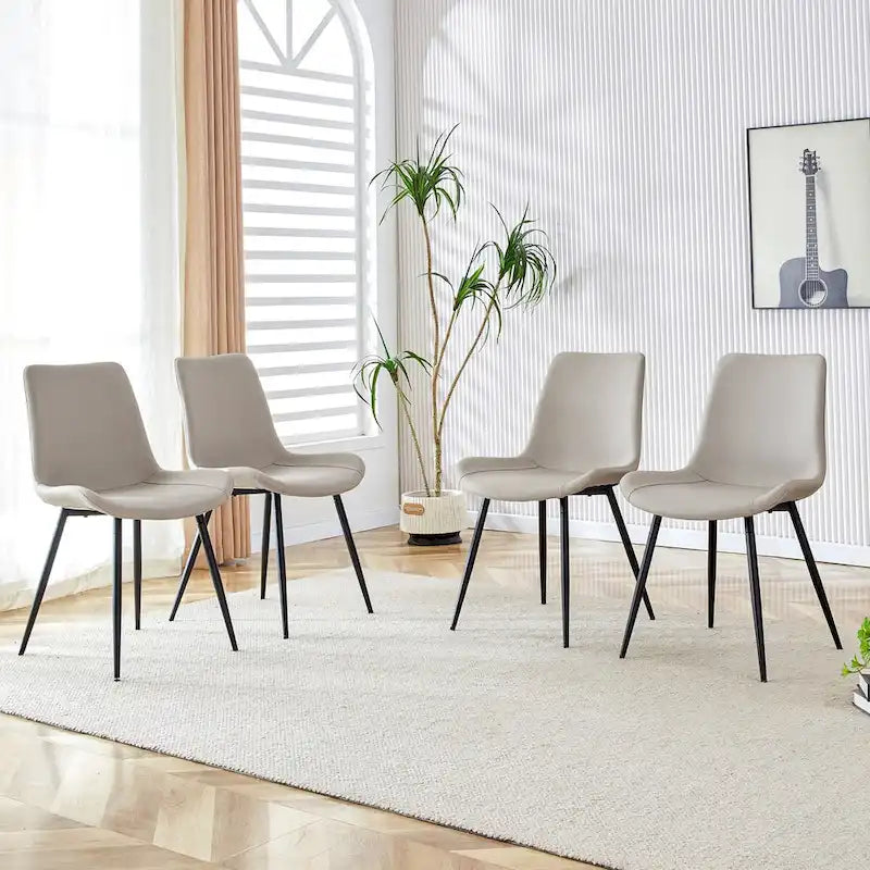 Chaise de salle à manger avec coussin de dossier en cuir artificiel, pieds en métal noir, coussin incurvé et élargi pour plus de confort (6 chaises)
