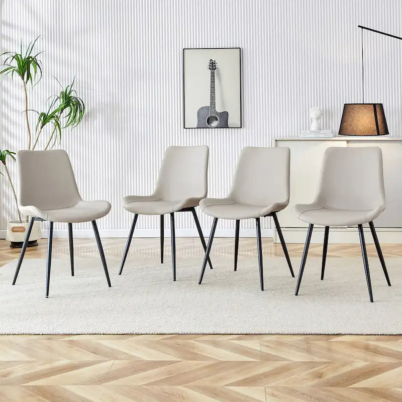 Chaise de salle à manger avec coussin de dossier en cuir artificiel, pieds en métal noir, coussin incurvé et élargi pour plus de confort (6 chaises)