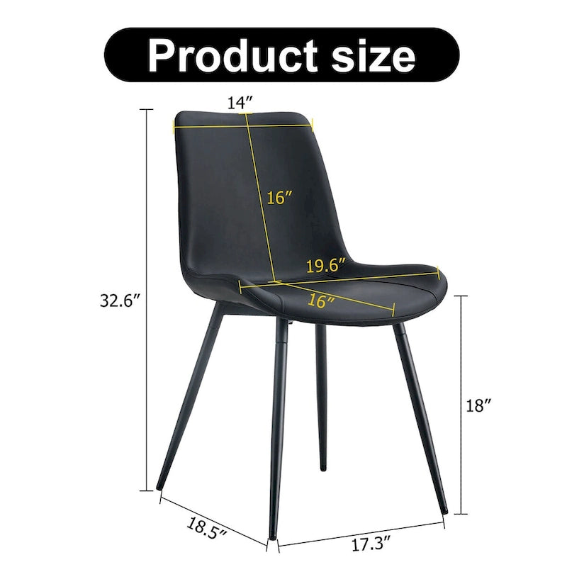 Chaise de salle à manger avec coussin de dossier en cuir artificiel, pieds en métal noir, coussin incurvé et élargi pour plus de confort (6 chaises)