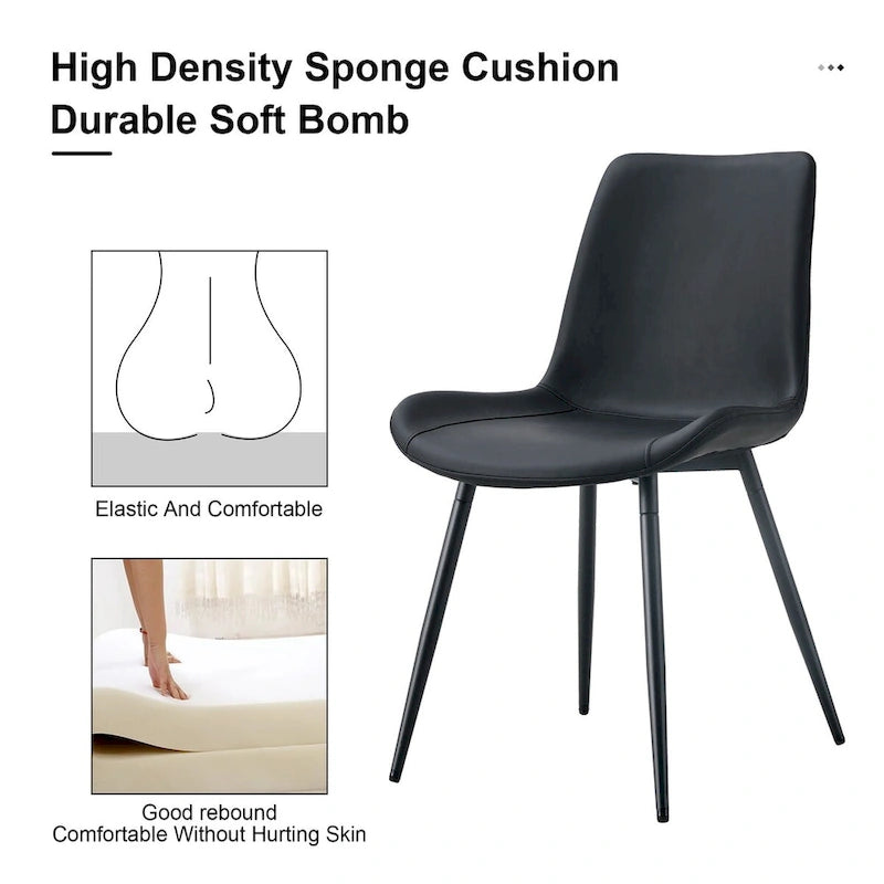 Chaise de salle à manger avec coussin de dossier en cuir artificiel, pieds en métal noir, coussin incurvé et élargi pour plus de confort (6 chaises)