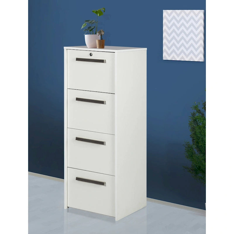 Meuble de classement latéral vertical à 4 tiroirs en grain de bois blanc contemporain