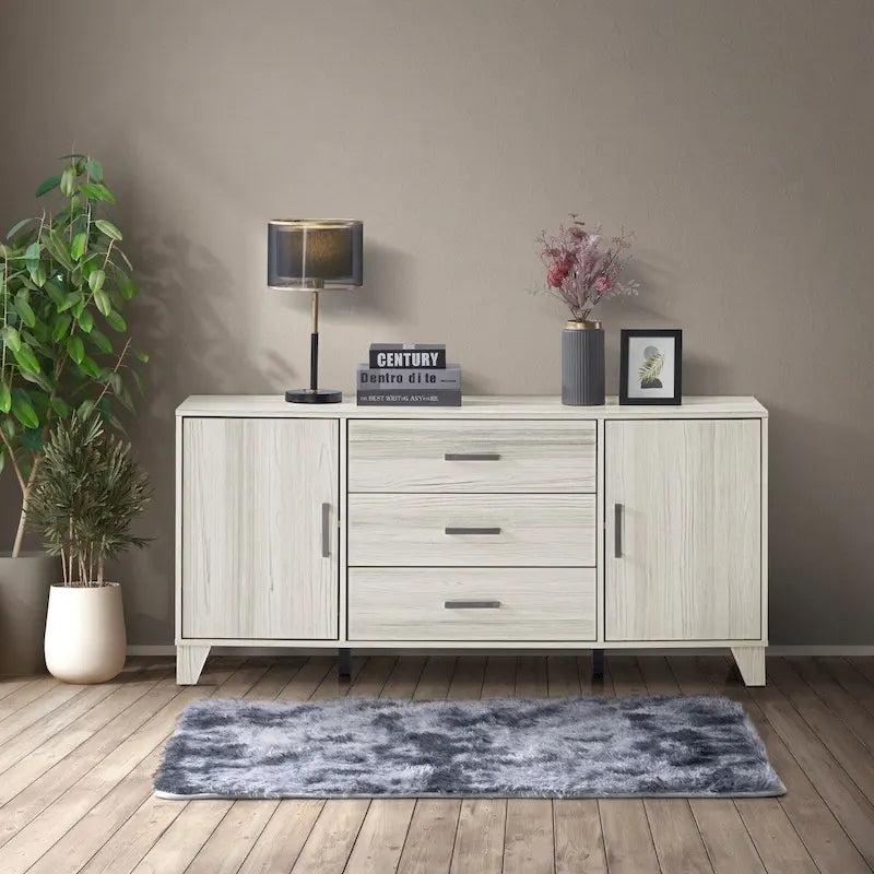 Buffet moderne avec 2 armoires et 3 tiroirs