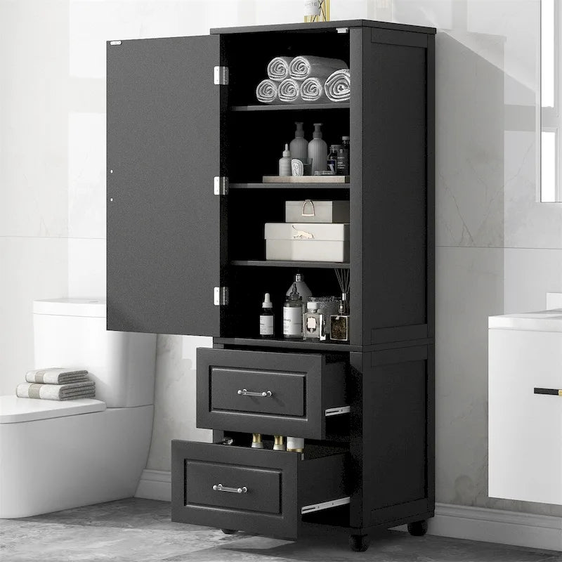Meuble de rangement haut de salle de bain sur pied avec deux tiroirs