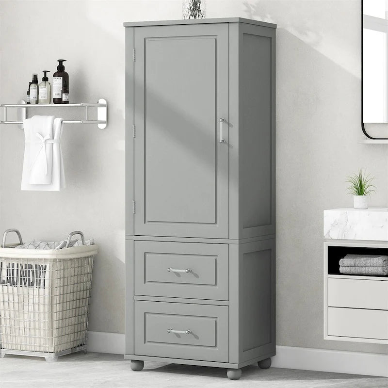 Meuble de rangement haut de salle de bain sur pied avec deux tiroirs