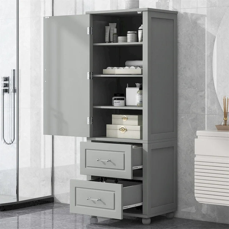 Meuble de rangement haut de salle de bain sur pied avec deux tiroirs