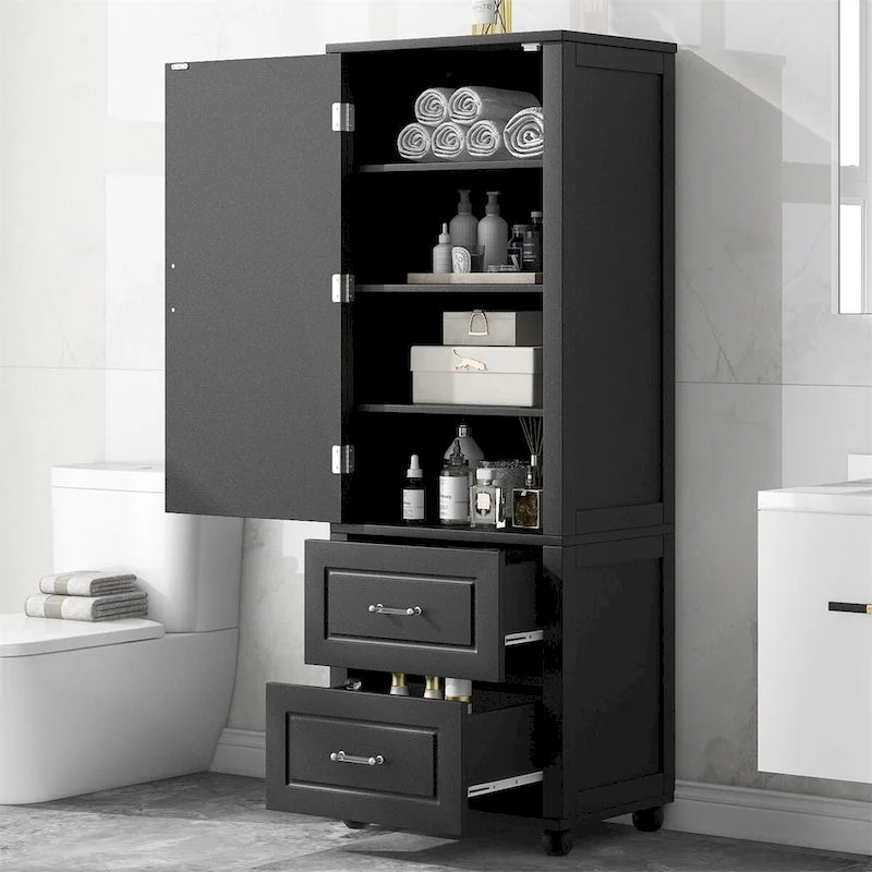Meuble de rangement haut de salle de bain sur pied avec deux tiroirs