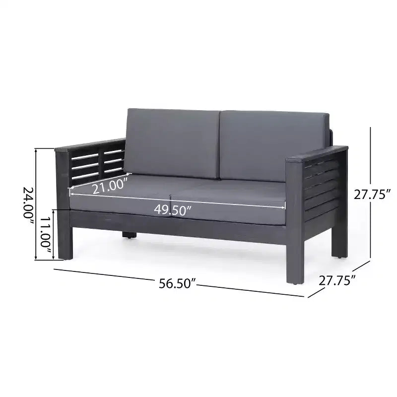Christopher Knight 2pc Home Louver Outdoor Acacia Loveseat and Coffee Table Set with Cushions