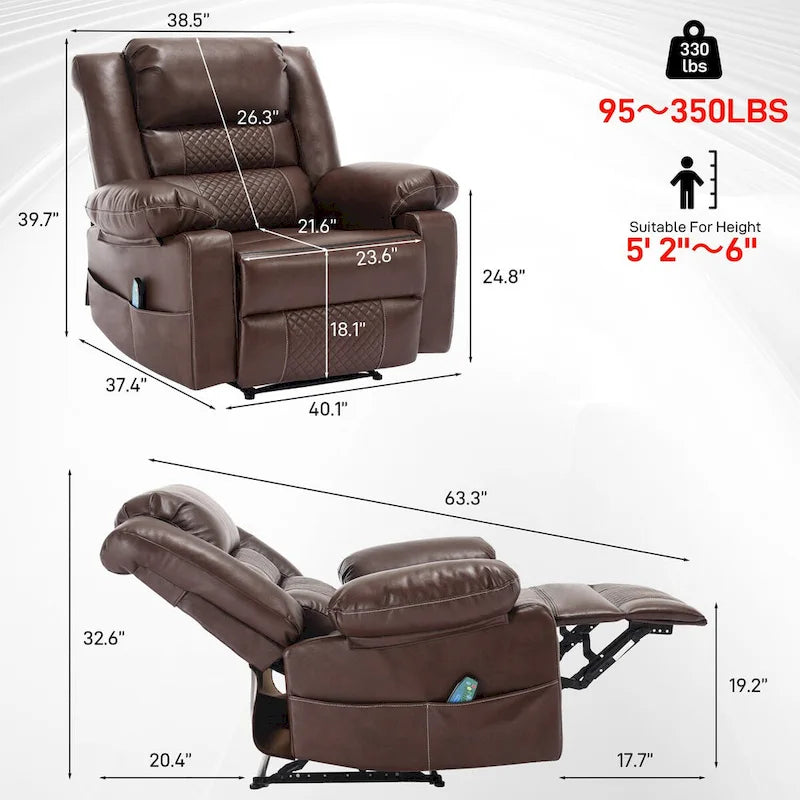 Fauteuil inclinable de massage en cuir respirant Canapé inclinable manuel pour salon