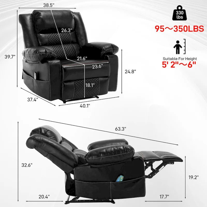 Fauteuil inclinable de massage en cuir respirant Canapé inclinable manuel pour salon