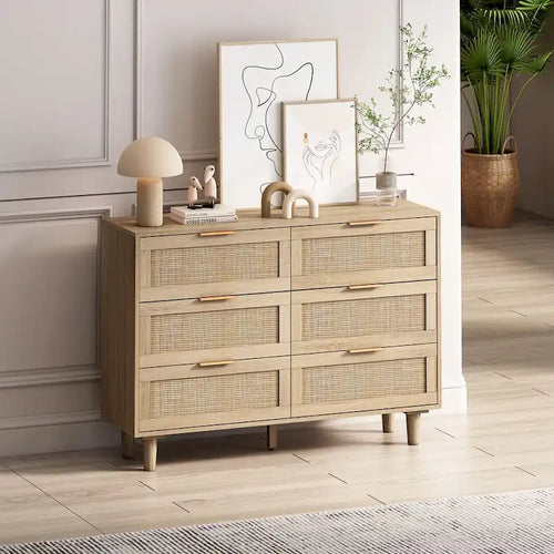 Meuble de rangement 6 tiroirs en rotin, 43 po, naturel