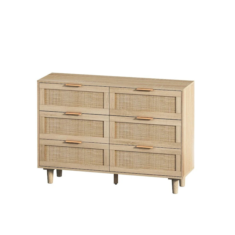 Meuble de rangement 6 tiroirs en rotin, 43 po, naturel
