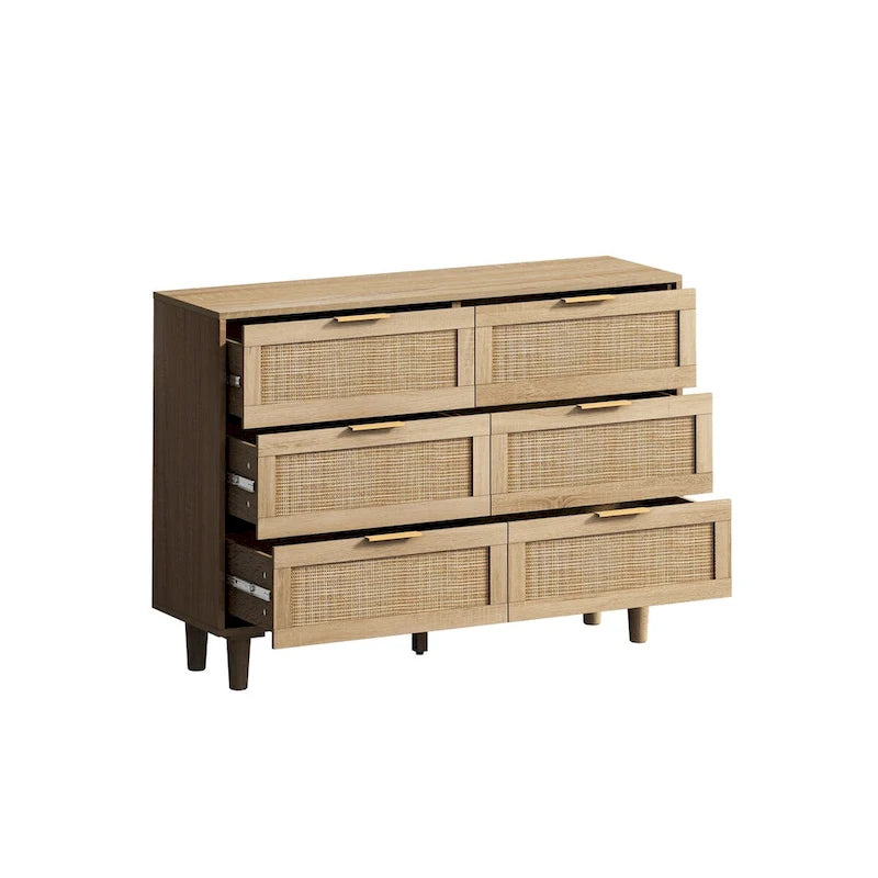 Meuble de rangement 6 tiroirs en rotin, 43 po, naturel