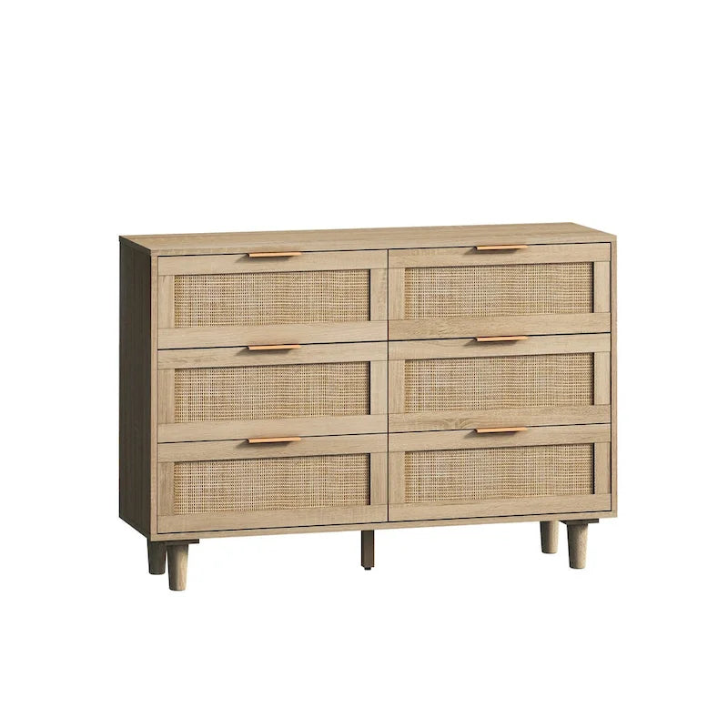 Meuble de rangement 6 tiroirs en rotin, 43 po, naturel