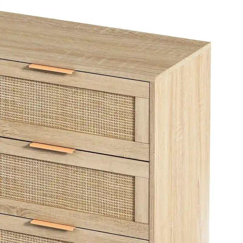 Meuble de rangement 6 tiroirs en rotin, 43 po, naturel