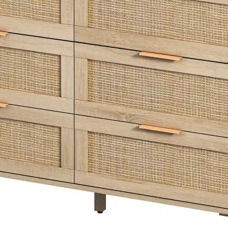 Meuble de rangement 6 tiroirs en rotin, 43 po, naturel
