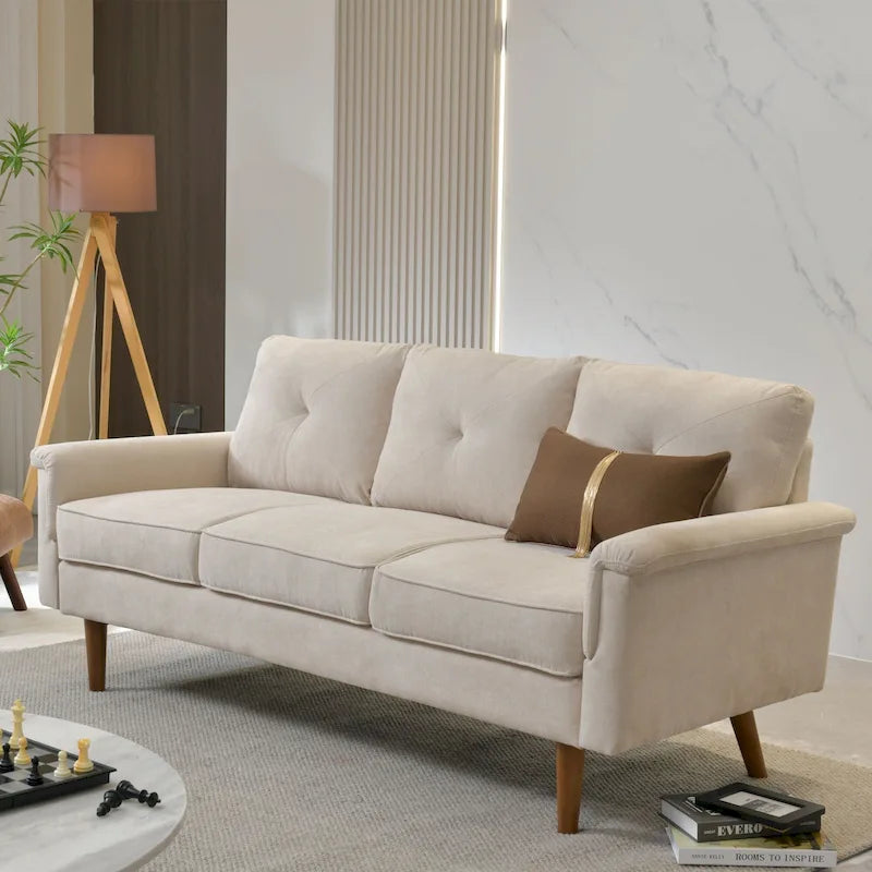 Canapé en tissu Mid-Century Modern avec pieds en bois
