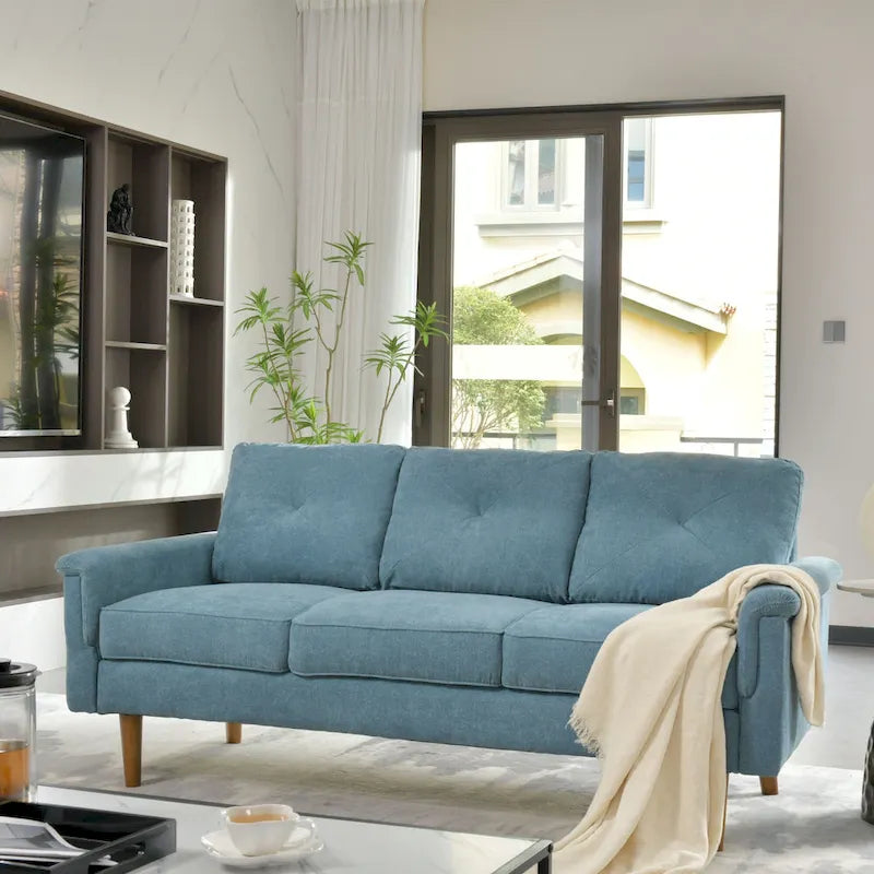 Canapé en tissu Mid-Century Modern avec pieds en bois