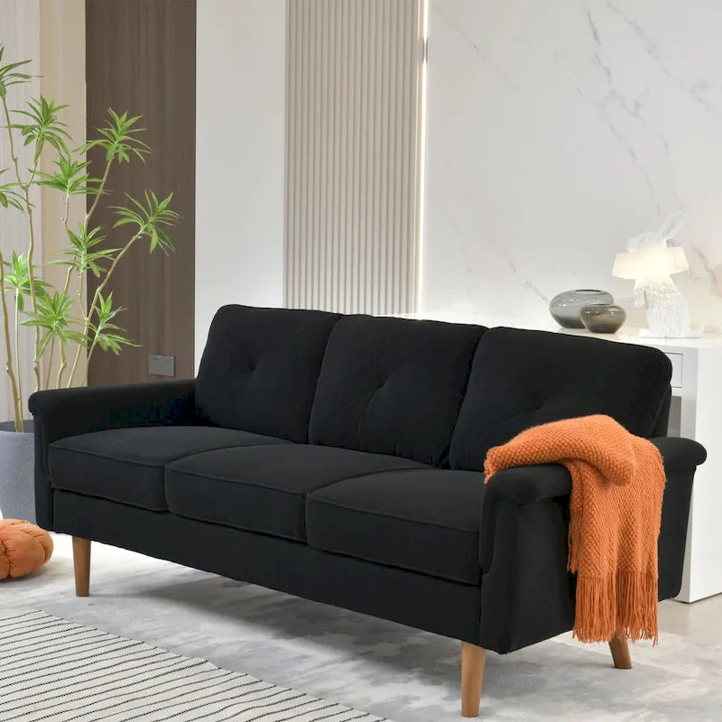 Canapé en tissu Mid-Century Modern avec pieds en bois