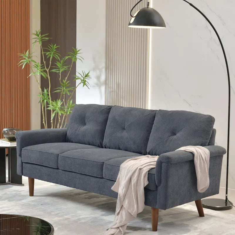 Canapé en tissu Mid-Century Modern avec pieds en bois