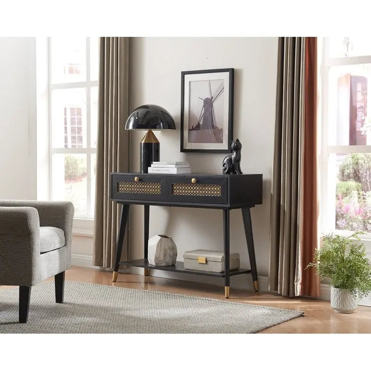 Console en bois à 2 tiroirs, 106,4 cm