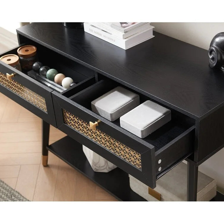 Console en bois à 2 tiroirs, 106,4 cm