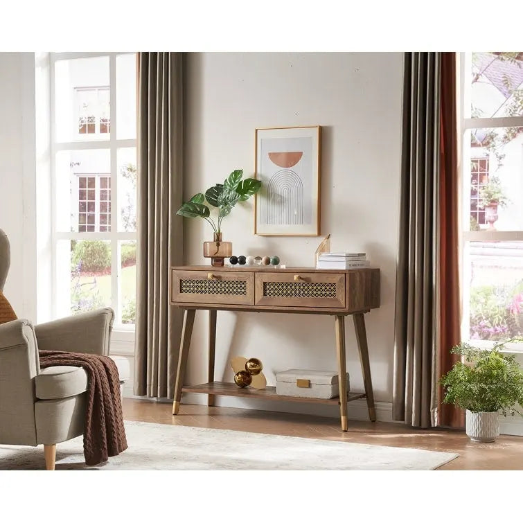 Console en bois à 2 tiroirs, 106,4 cm