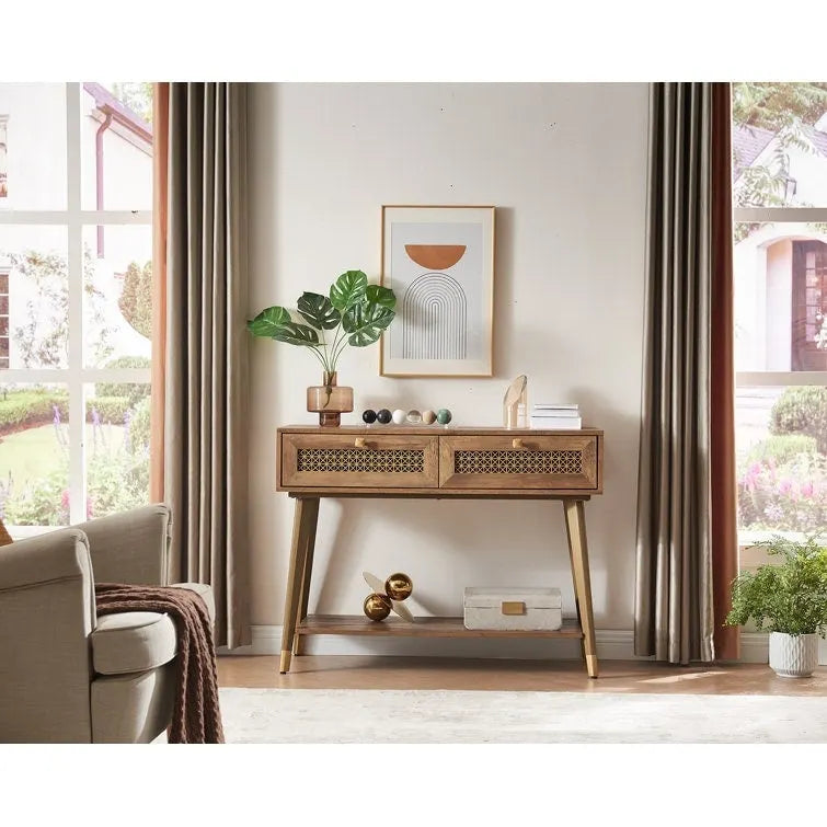 Console en bois à 2 tiroirs, 106,4 cm