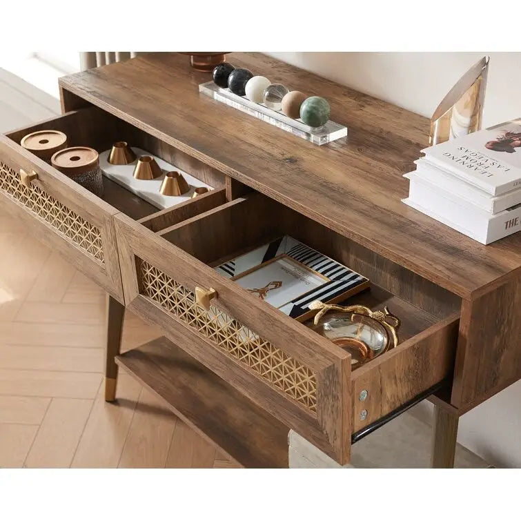 Console en bois à 2 tiroirs, 106,4 cm