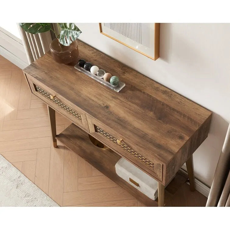 Console en bois à 2 tiroirs, 106,4 cm