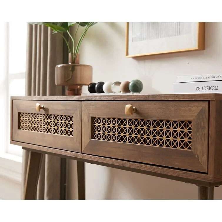 Console en bois à 2 tiroirs, 106,4 cm