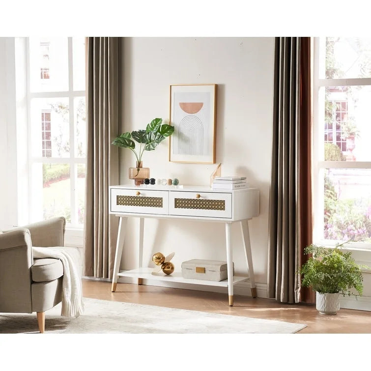 Console en bois à 2 tiroirs, 106,4 cm