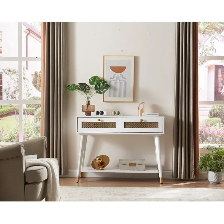 Console en bois à 2 tiroirs, 106,4 cm