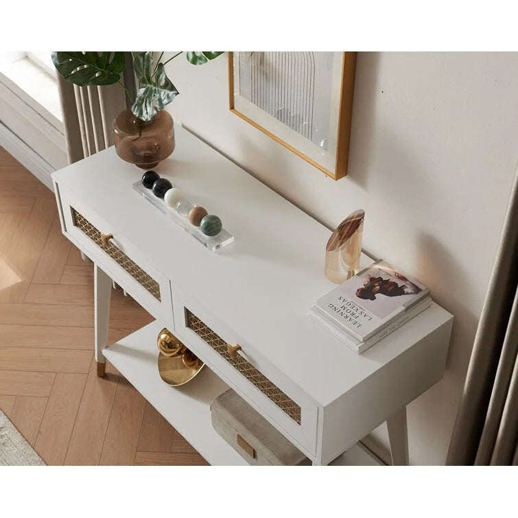 Console en bois à 2 tiroirs, 106,4 cm