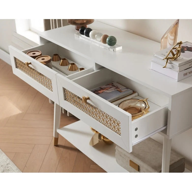 Console en bois à 2 tiroirs, 106,4 cm