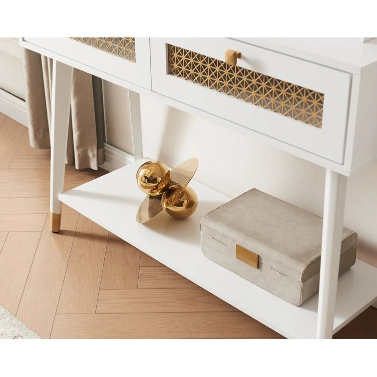Console en bois à 2 tiroirs, 106,4 cm