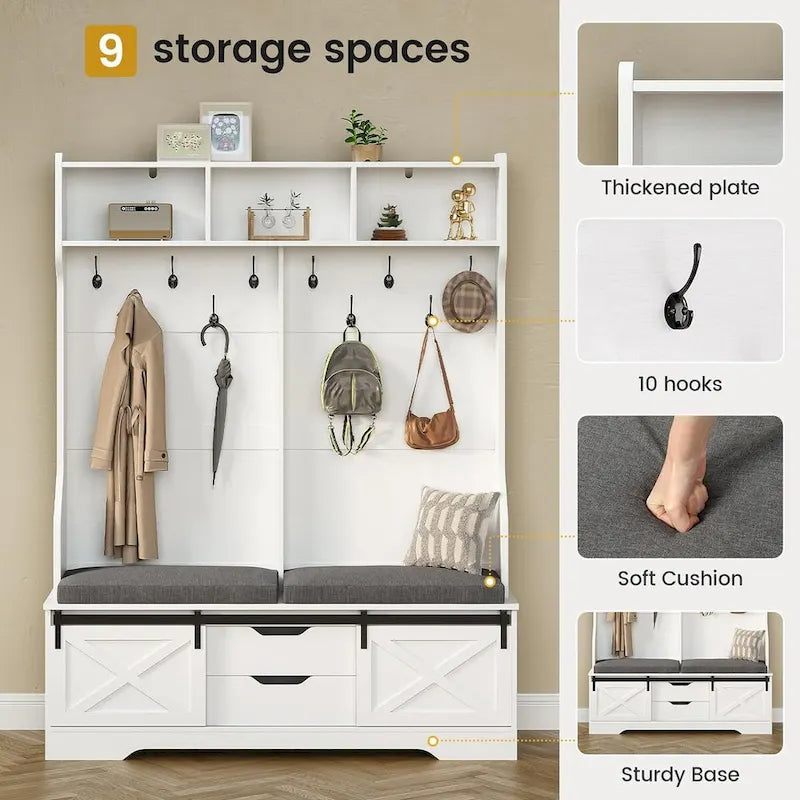 Hall Tree With Bench And Shoe Storage Coat Rack Barn Door