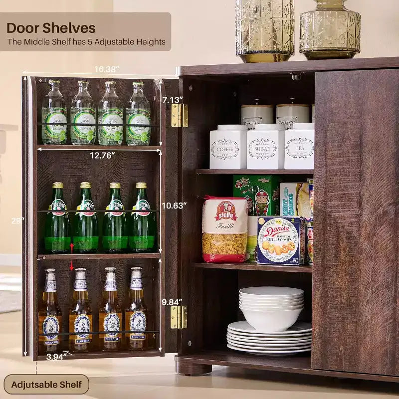 Kitchen Buffet Sideboard Cabinet with 4 Doors and Shelves, Modern Large Sideboard Buffet Storage Cabinet, 66 Coffee Bar Storage Cabinet