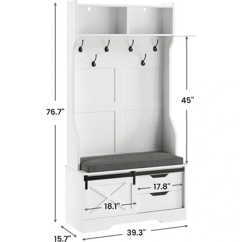 Hall Tree With Bench And Shoe Storage Coat Rack Barn Door