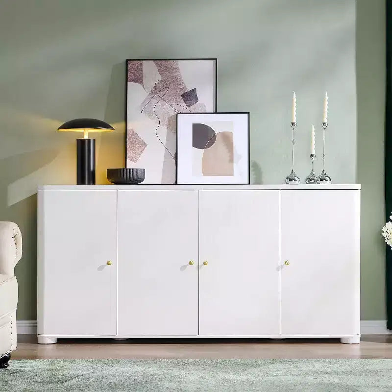 Kitchen Buffet Sideboard Cabinet with 4 Doors and Shelves, Modern Large Sideboard Buffet Storage Cabinet, 66 Coffee Bar Storage Cabinet