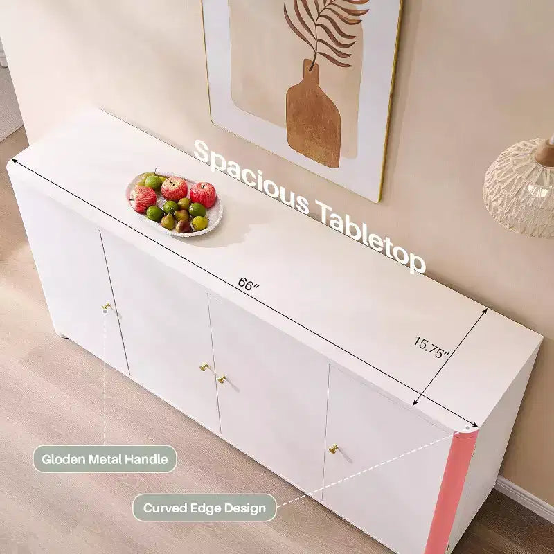 Kitchen Buffet Sideboard Cabinet with 4 Doors and Shelves, Modern Large Sideboard Buffet Storage Cabinet, 66 Coffee Bar Storage Cabinet