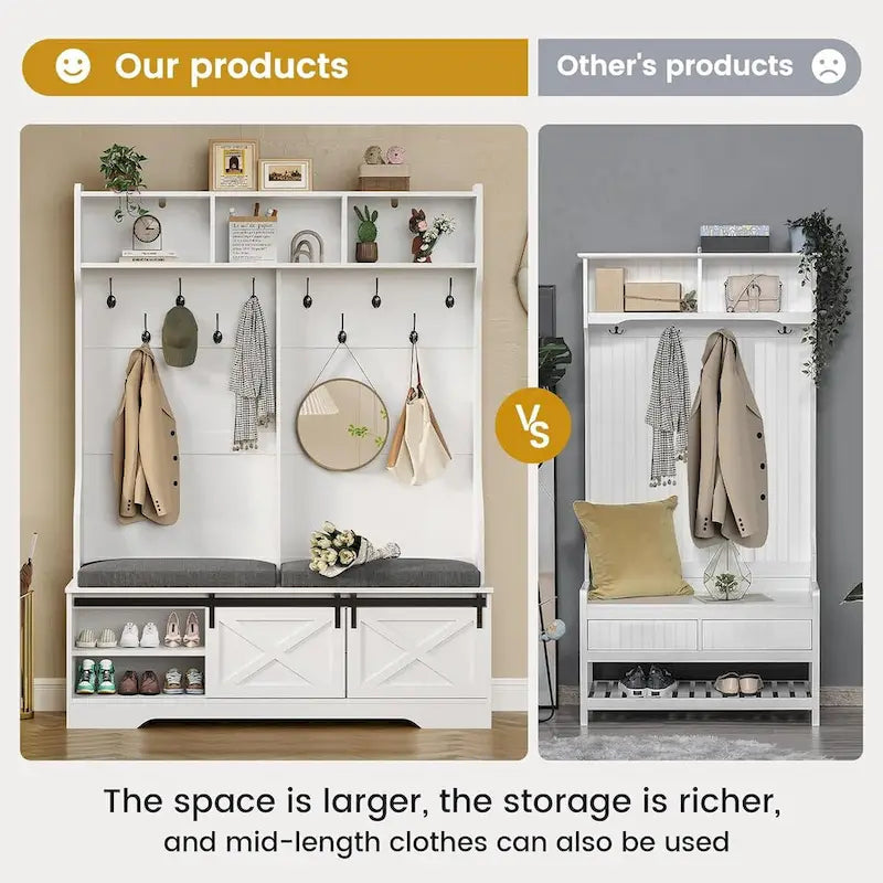 Hall Tree With Bench And Shoe Storage Coat Rack Barn Door