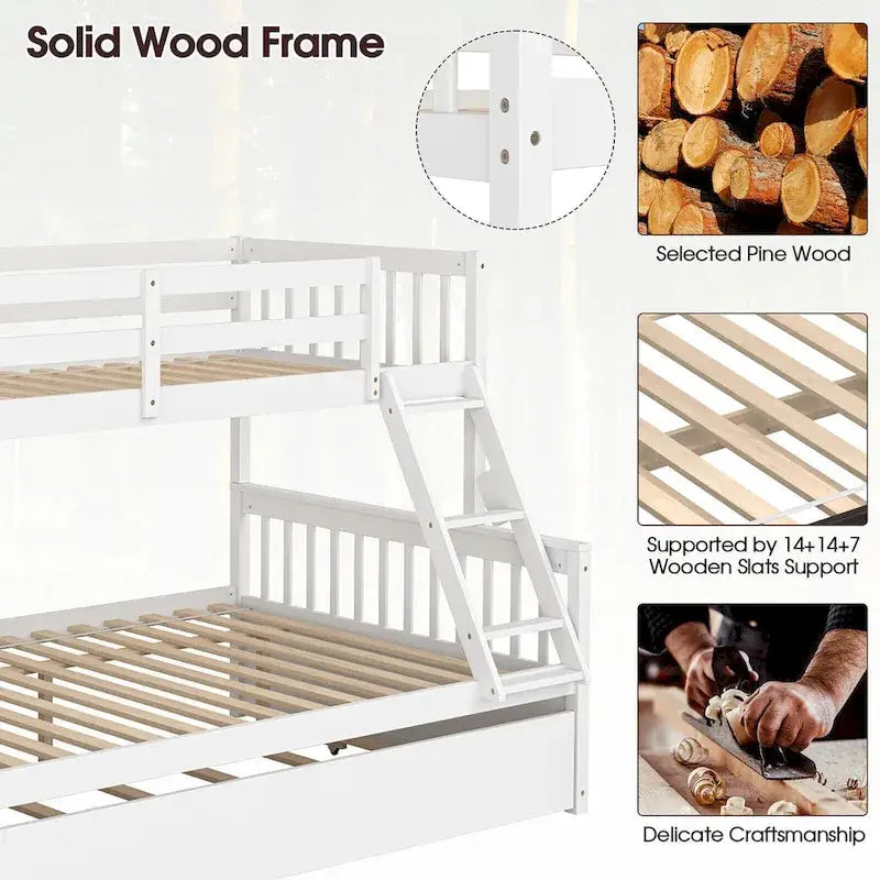 Gymax Twin Over Full Bunk Bed with Twin Trundle Convertible Platform