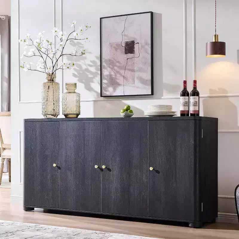 Kitchen Buffet Sideboard Cabinet with 4 Doors and Shelves, Modern Large Sideboard Buffet Storage Cabinet, 66 Coffee Bar Storage Cabinet